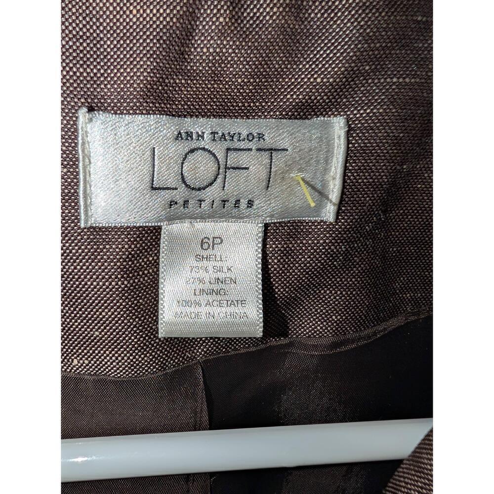 Ann Taylor Loft Petites Womens Bronze Jacket 6P 3/4 Sleeve Linen Blazer - Picture 2 of 4